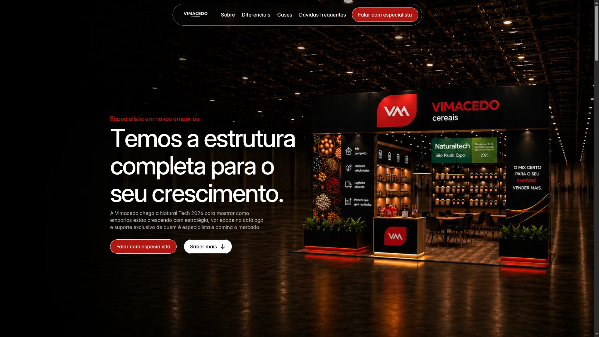 Print da landing page desenvolvida para a Vimacedo Cereais